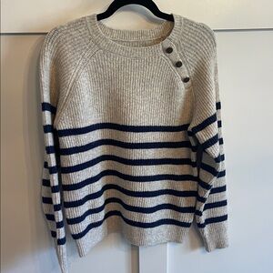 Knox Rose Cream and Navy Striped Sweater with Button Accents